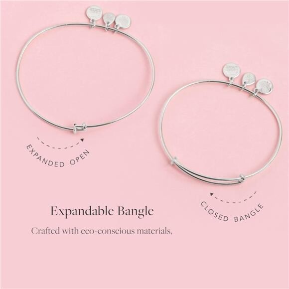 Expandable Bangle for Women, Initials A to Z Letter Charms, Shiny Finish, 2 to 3 - Picture 2 of 4